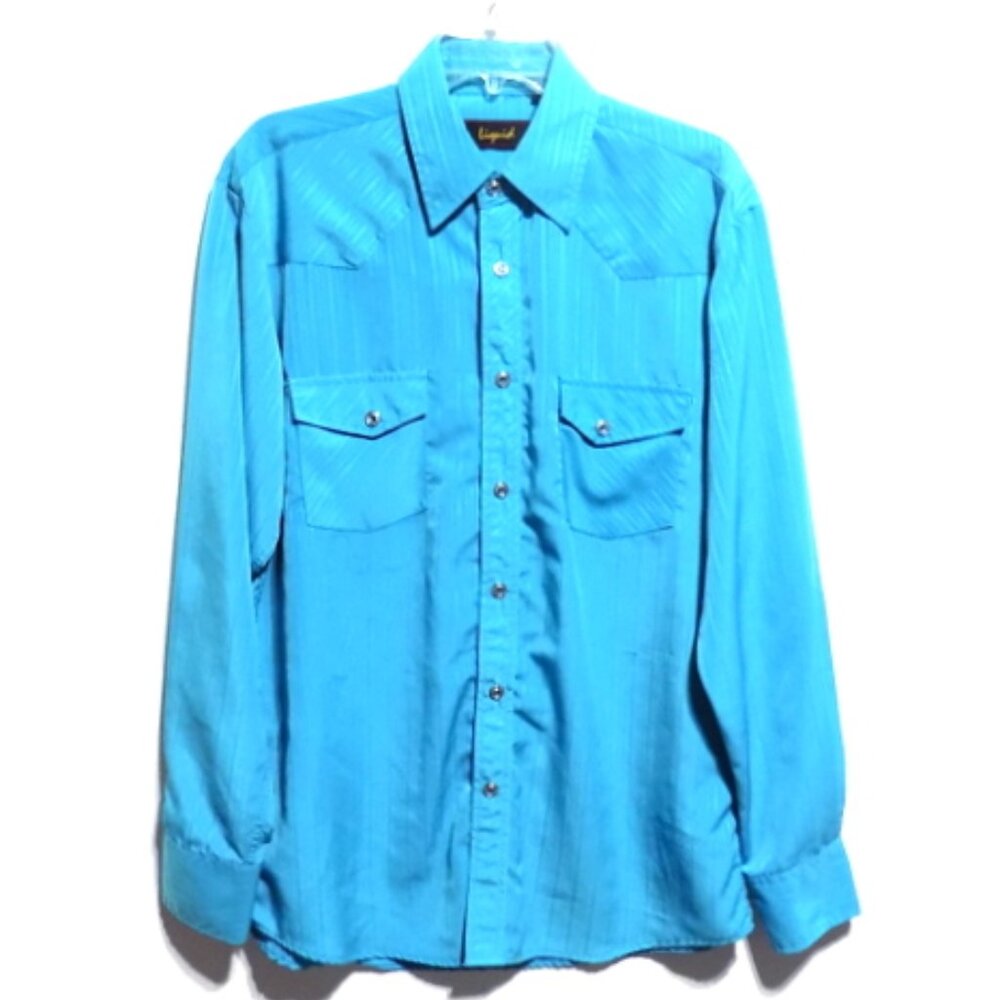 Liquid Women’s Western Aqua Color Long Sleeve Shirt, Snap Buttons – Size: Large